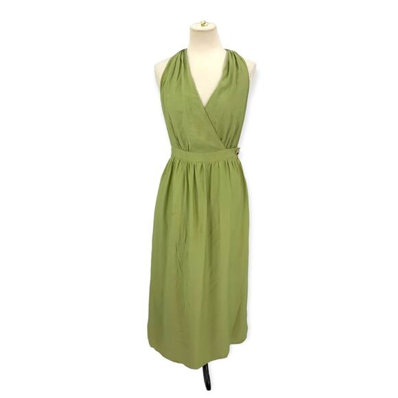 Lush Green Wrap Halter Tie Neck Long Dress with Pockets Size Large NWT - Picture 1 of 7